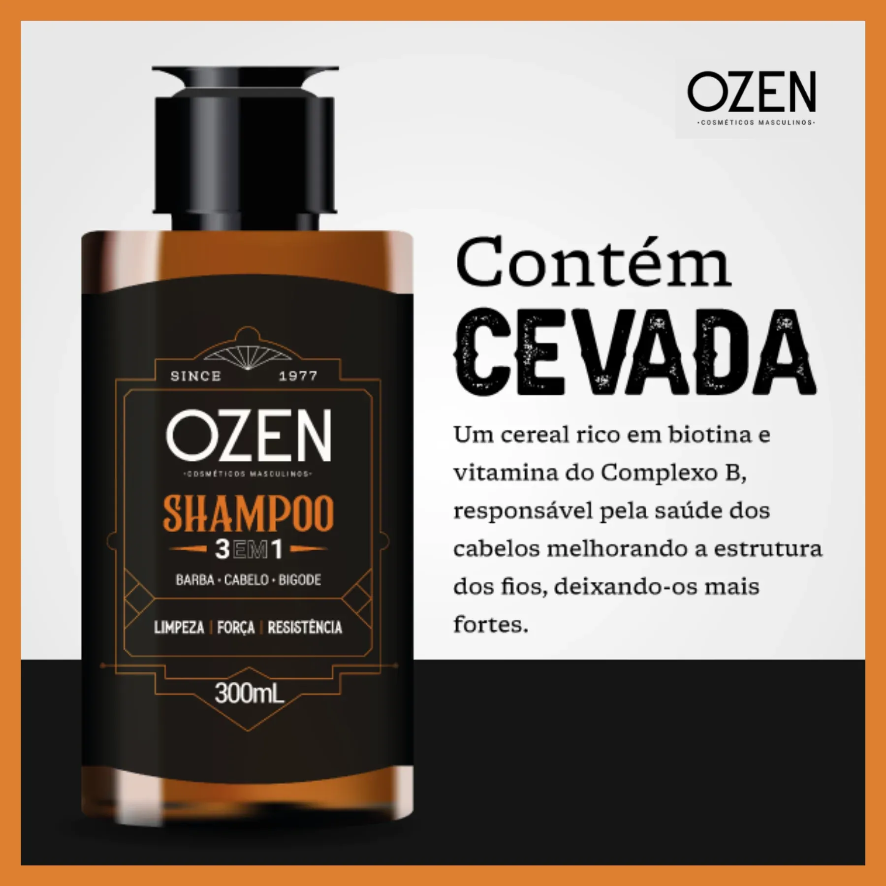 Shampoo 3 e 1 Ozen Cabelo, Barba, Bigode - IAP! Cosméticos - Iap